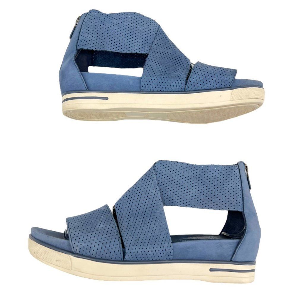 Eileen Fisher Blue Perforated Wedge Sandals - Picture 6 of 10